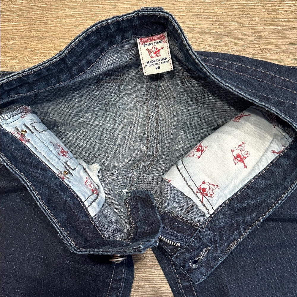 True Religion Blue Disco Billy Jeans Swarovski Crystal Low Rise Flap Pocket 26 - Picture 12 of 13